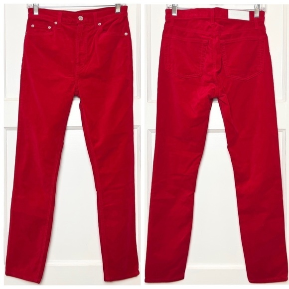 NWT RE/DONE Bella Hadid Red Velvet High Waist Button Fly Ankle Crop Slim Jean 26 - Picture 5 of 15